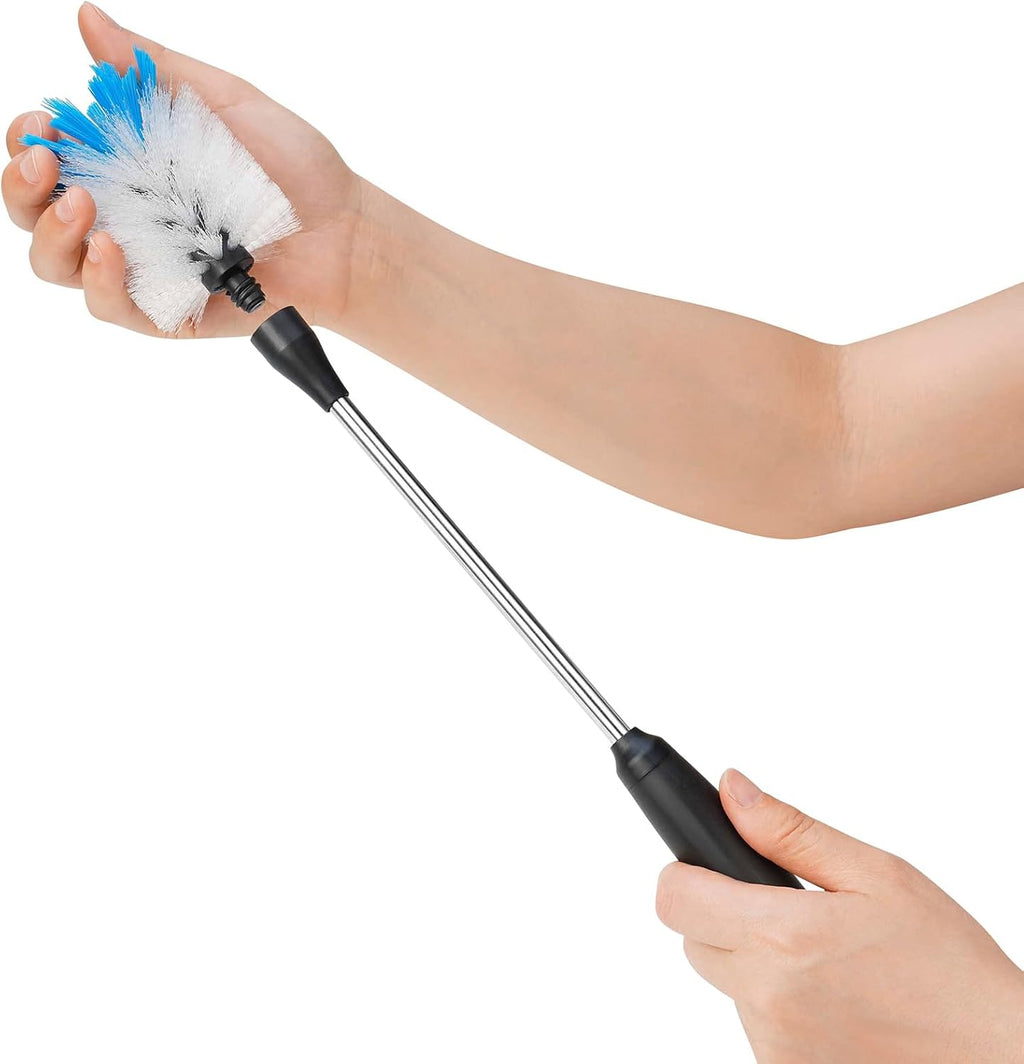 Stainless Steel Bottle Brush with Replaceable Head, 2 Pack Long Handle Scrubbing Brush for Water Bottles, Glasswares, Mugs, Flasks, Tumblers, Vases, and Kitchen Sink, 15 in