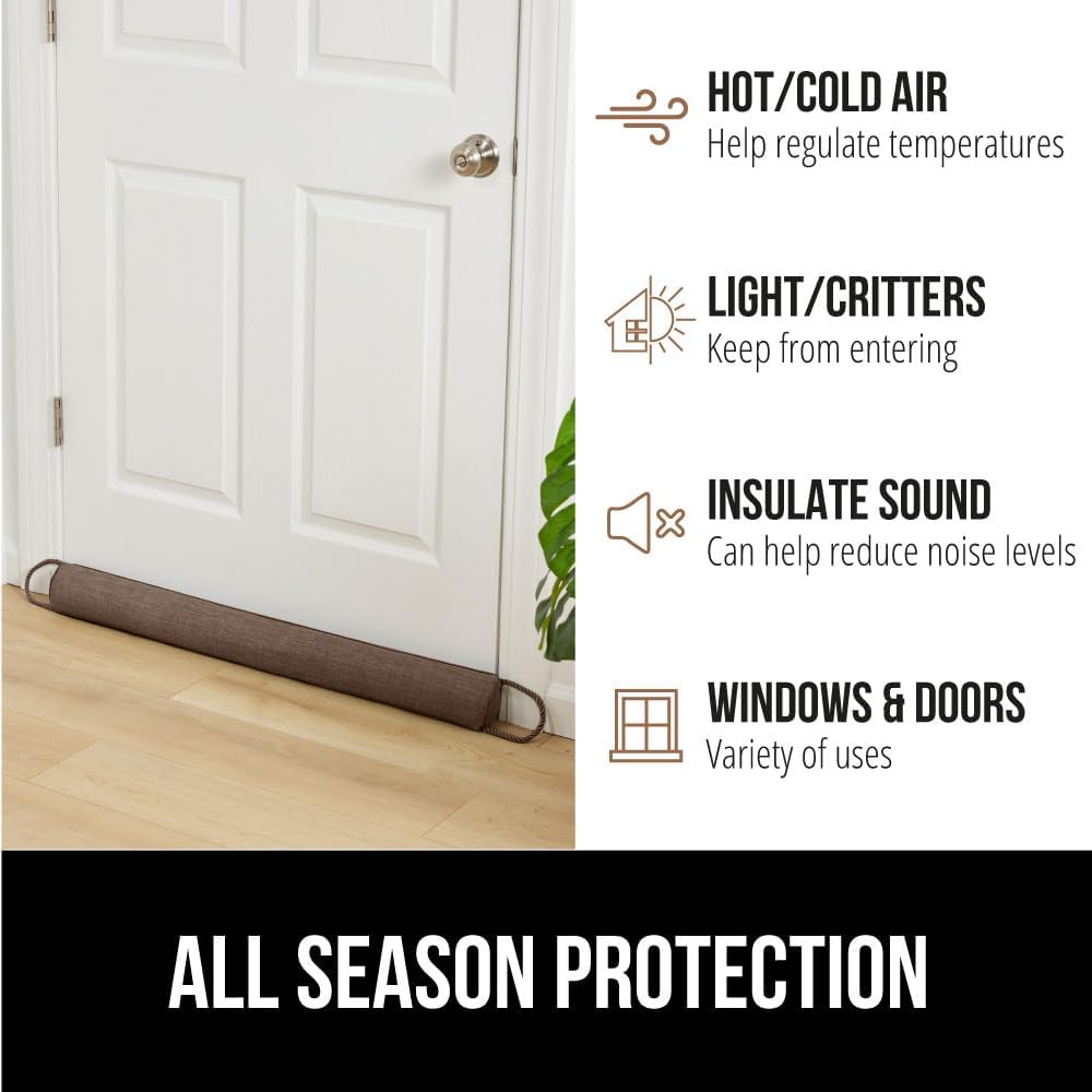GORILLA GRIP Door Draft Stopper for Bottom of Doors, Weather Stripping Seal Blocks Hot Air, Noise, Bugs, Keeps Cold AC in, Sound Proofing Easy Install Gap Filler, Home Essentials, 34 Inch, Brown