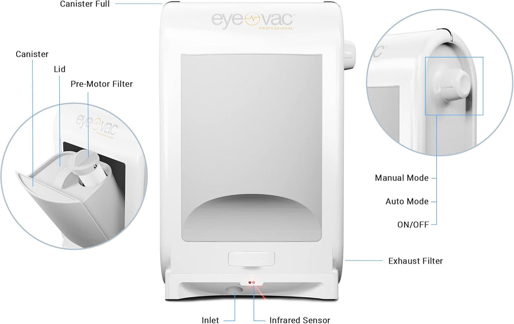 EyeVac Pro Touchless Vacuum Automatic Dustpan - Ultra Fast & Powerful - Great for Sweeping Salon Pet Hair Food Dirt Kitchen, Corded Canister Vacuum, Bagless, Automatic Sensors, 1400 Watt (White)