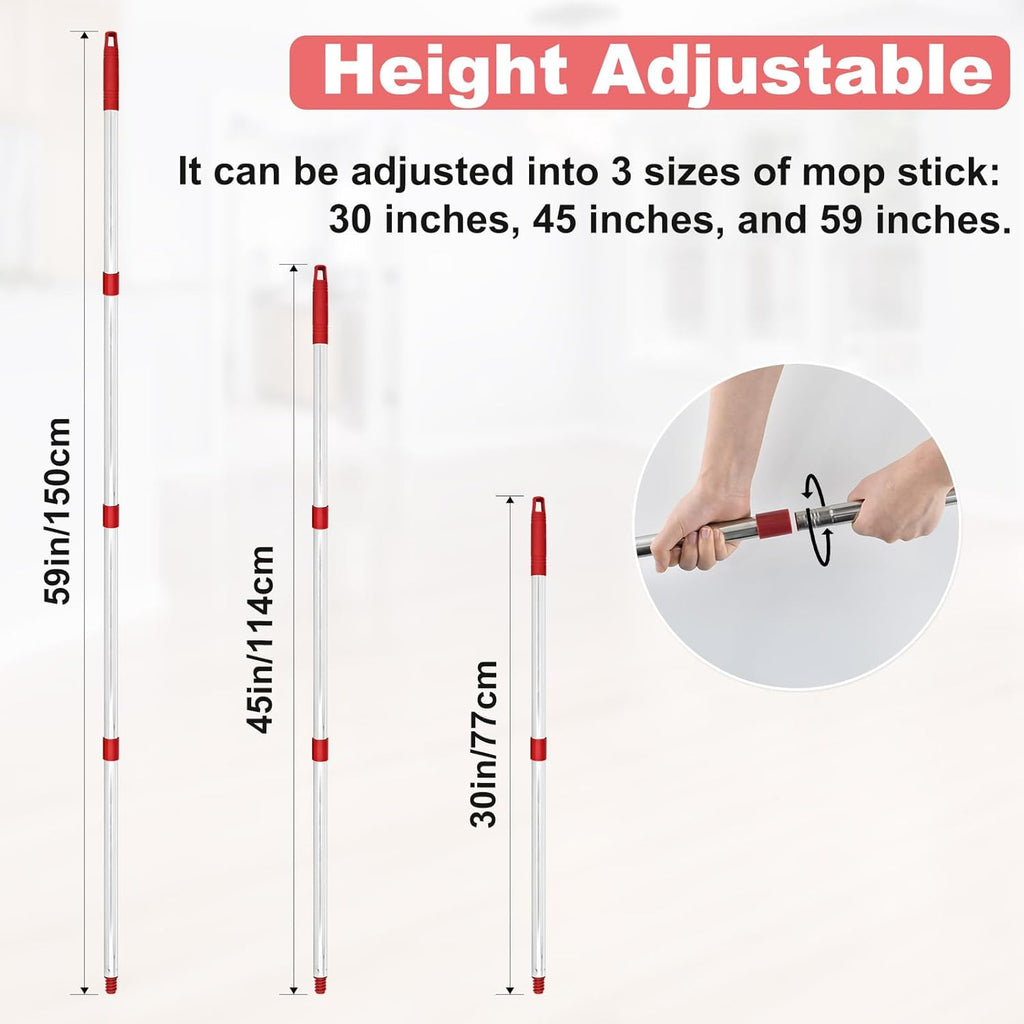 Mop Handle for O Cedar,2 Spin Mop Base for Ocedar, Mop Stick Pole Handle Adjustable 30-58" and Replacement Mop Base Part for EasyWring Spin Mop, Lightweight & Durable