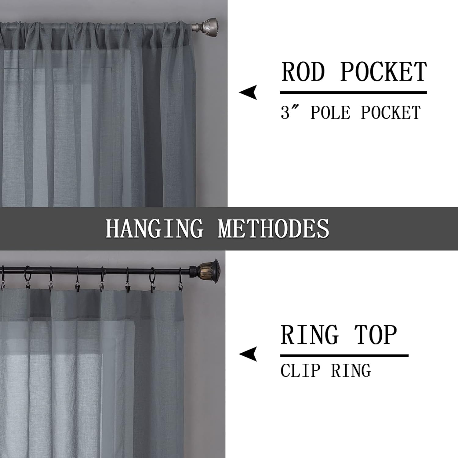 Tollpiz Short Sheer Tier Curtains Linen Textured Half Kitchen Curtain Sheers Light Filtering Rod Pocket Voile Small Curtain for Bathroom, 25 x 24 inches Long, Dark Grey, Set of 2 Panels