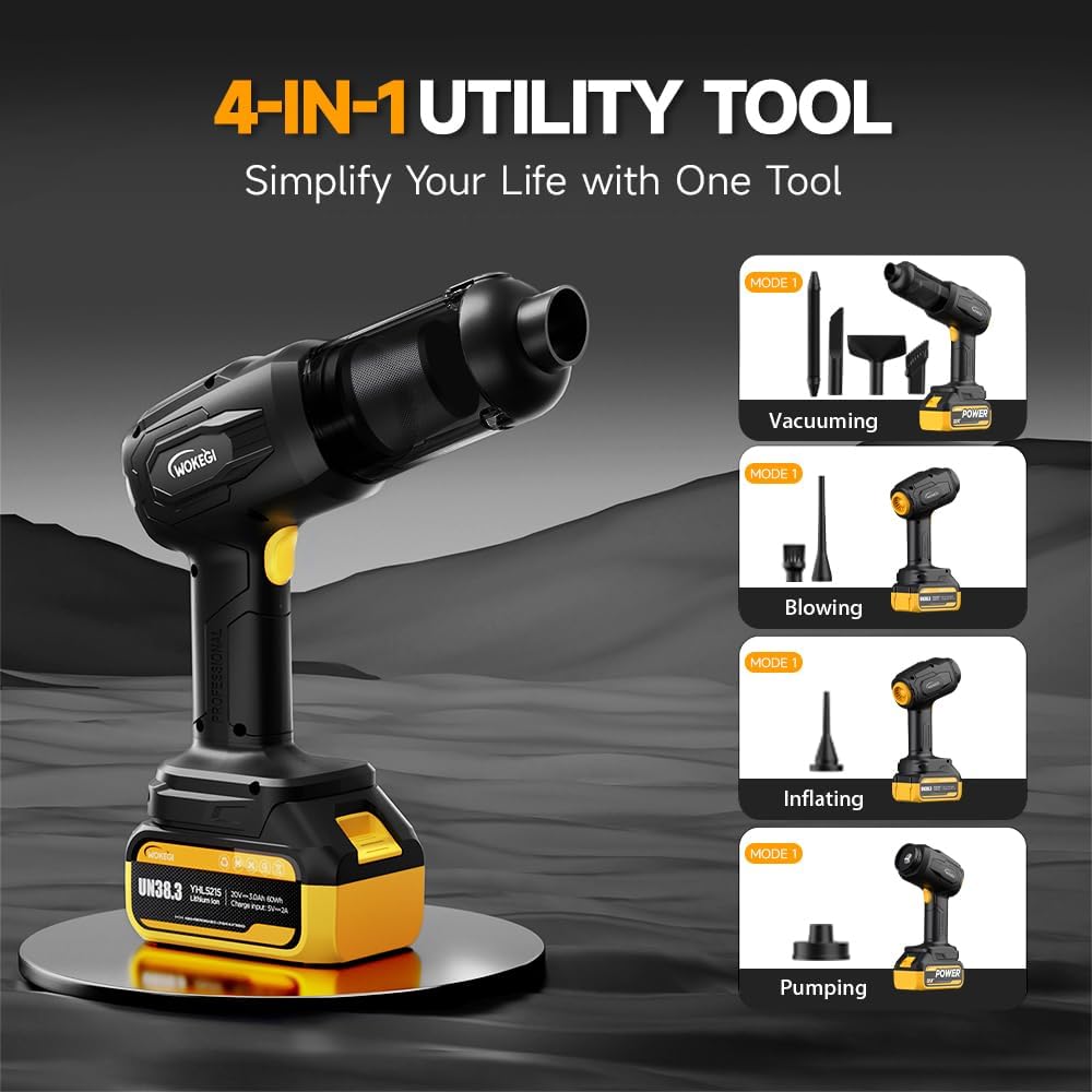 Handheld Car Vacuum Cordless, Portable Cars Vacuum Cleaner with 40000Pa High Power & Suction, Powerful 4-in-1 Hand Held Air Duster Fast Cleaning for Car,Home,Office,Pet Hair (Yellow)