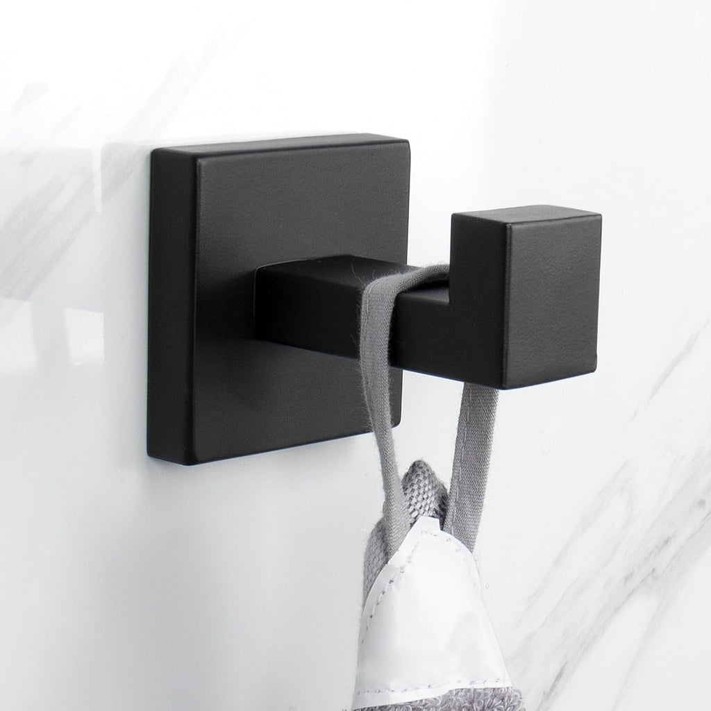 NearMoon Bath Towel Hooks -SUS304 Stainless Steel Square Clothes Robe Hooks Hanger, Heavy Duty Coat Hooks for Bathroom Livingroom Hotel Kitchen Garage, Wall Mounted - 3 Pack (Matte Black)