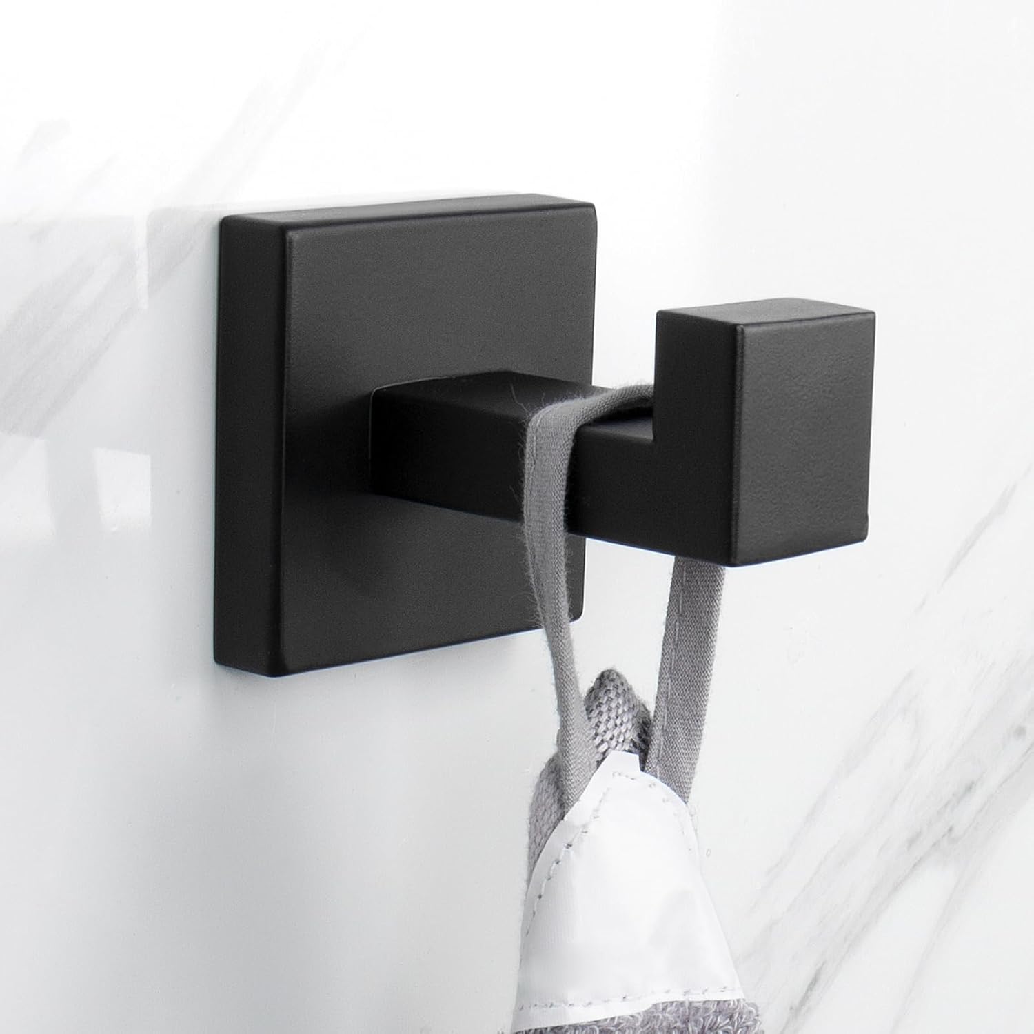 NearMoon Bath Towel Hooks -SUS304 Stainless Steel Square Clothes Robe Hooks Hanger, Heavy Duty Coat Hooks for Bathroom Livingroom Hotel Kitchen Garage, Wall Mounted - 3 Pack (Matte Black)