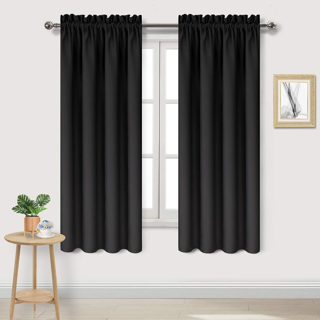 DWCN Black Room Darkening Blackout Curtains - Rod Pocket Thermal Insulated Privacy Energy Saving Window Curtain Drapes 42x 72 inch Length, Set of 2 Bedroom Living Room Curtains