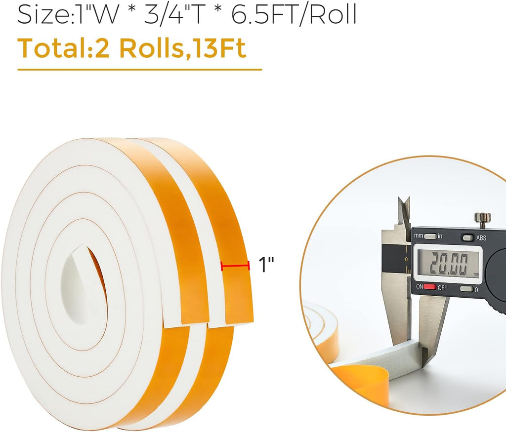 13 Feet Weather Stripping Door Seal, 1" Wide X 3/4" Thick Door Seal Strip High Density Foam Tape Adhesive Strip for Door Soundproofing,Window Insulation (1" x 3/4" x 13FT,White)