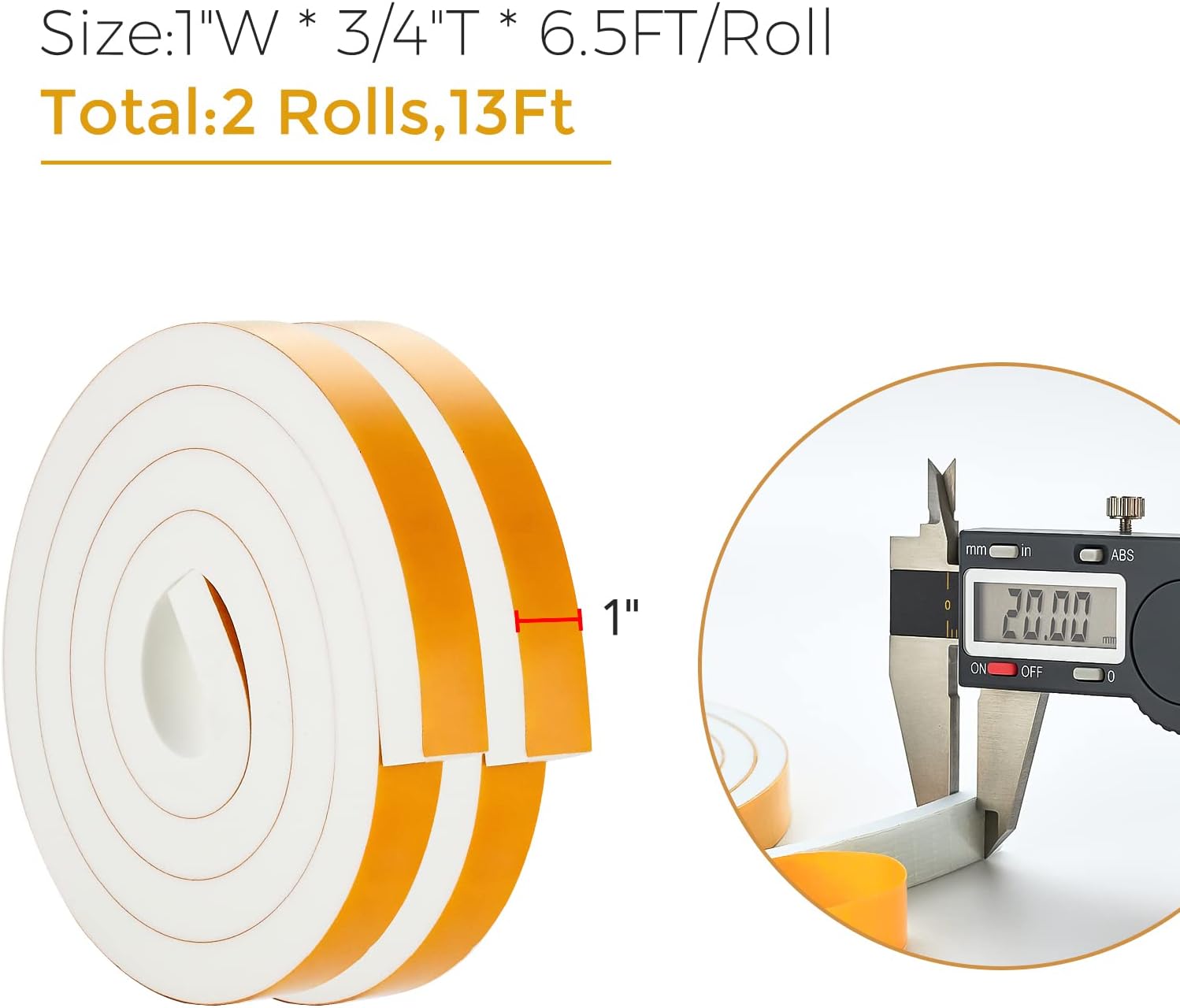 13 Feet Weather Stripping Door Seal, 1" Wide X 3/4" Thick Door Seal Strip High Density Foam Tape Adhesive Strip for Door Soundproofing,Window Insulation (1" x 3/4" x 13FT,White)