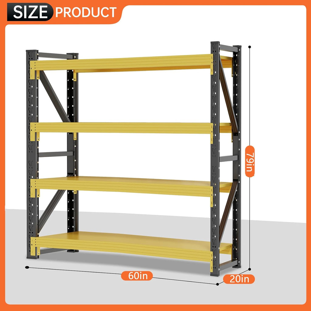 60" W Storage Shelves Heavy Duty, 4 Tier Metal Garage Shelving Units, 5000LBS Heavy Duty Adjustable Shelf, Garage Storage Rack, Industrial Shelving for Shop, Warehouse,60" W x 20" D x 79" H