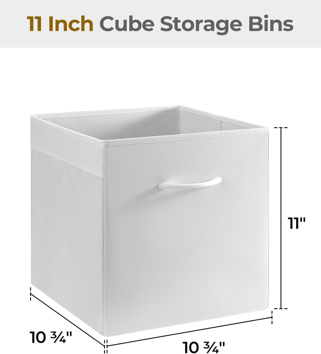 StorageWorks White Storage Cubes, 11-inch Leather Bins with Handle, Cube Organizer Baskets for Shelves and Closet, Collapsible Storage Bins, 4-Pack