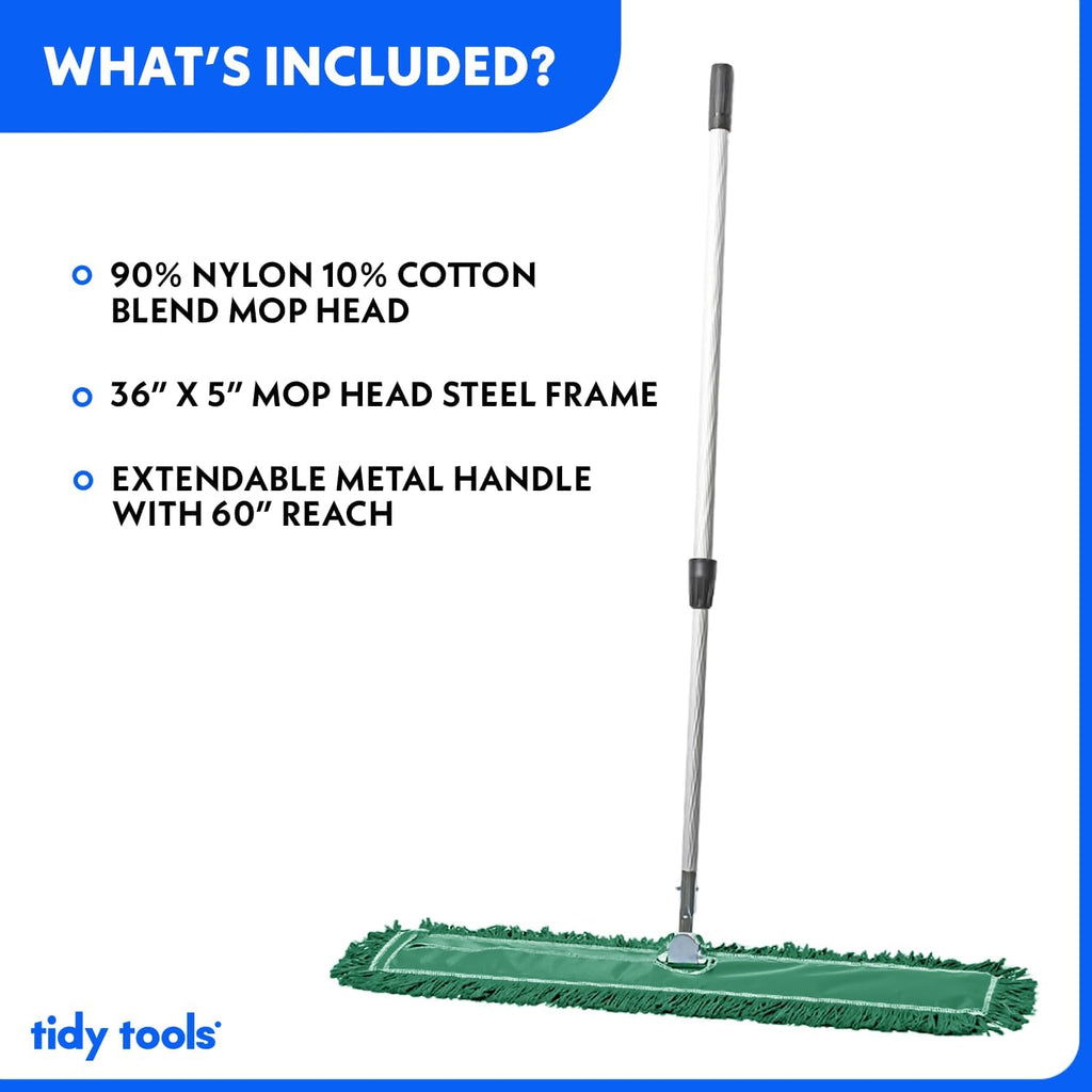 36 Inch Green Commercial Dust Mop & Floor Sweeper with Extendable Handle – Mop for Hardwood, Tile, and Concrete Floor Cleaning