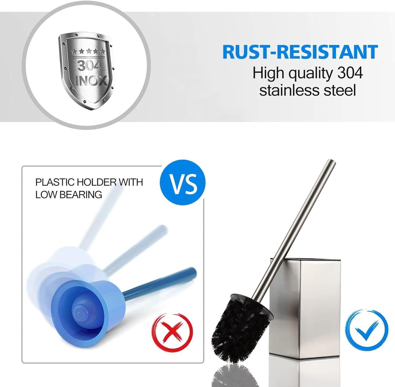 BGL Toilet Brush Holder Stainless Steel 304 Standing Brushed Nickel Square Toilet Bowl Brush for Bathroom Storage and Organization