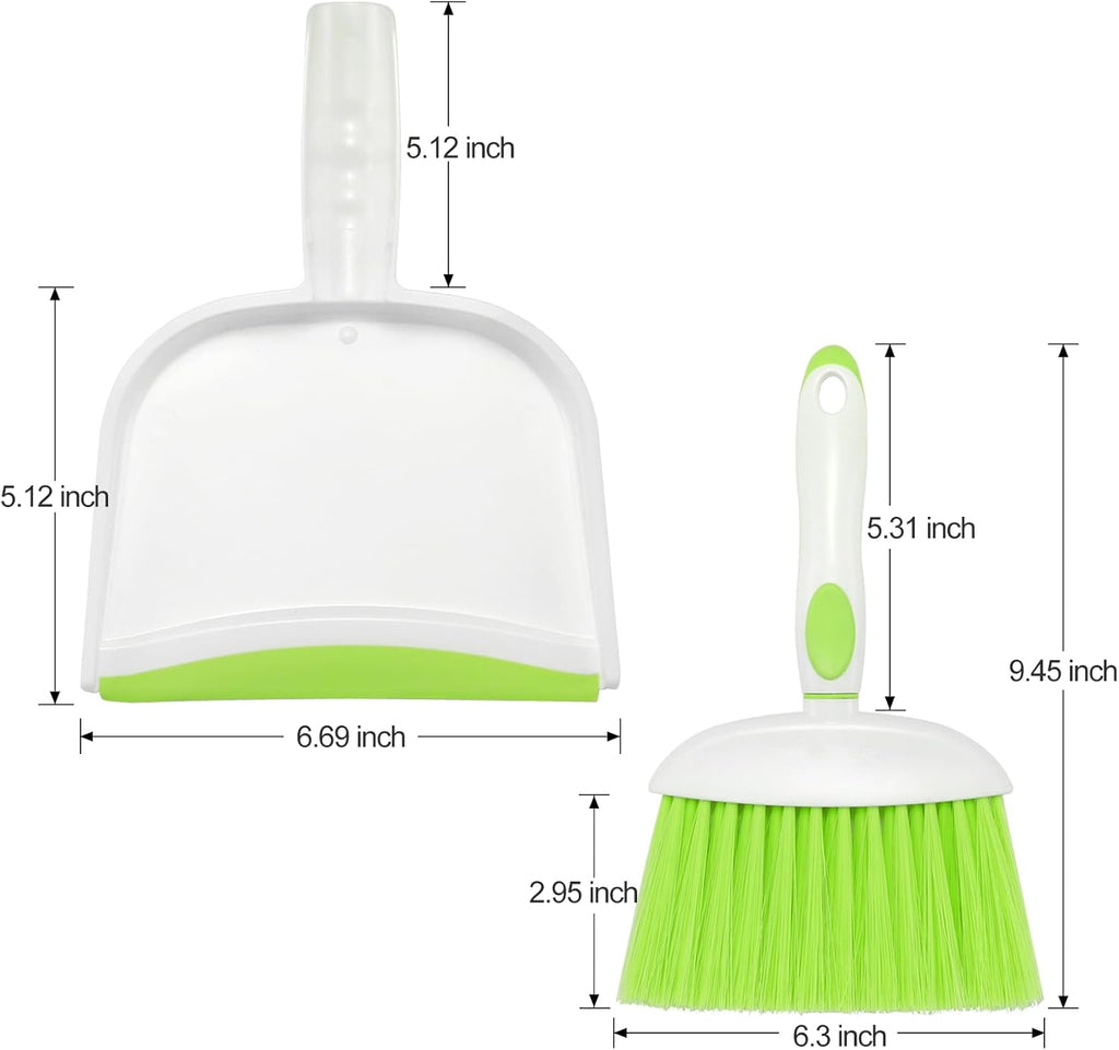 NACENA Small Dust Pan and Brush Set, Mini Broom and Dustpan Set Small Hand Broom and Brush Combo Dust Pan with Teeth for Home Cleaning Drawers Desktop Sofas Pet Care and Outdoor, Green