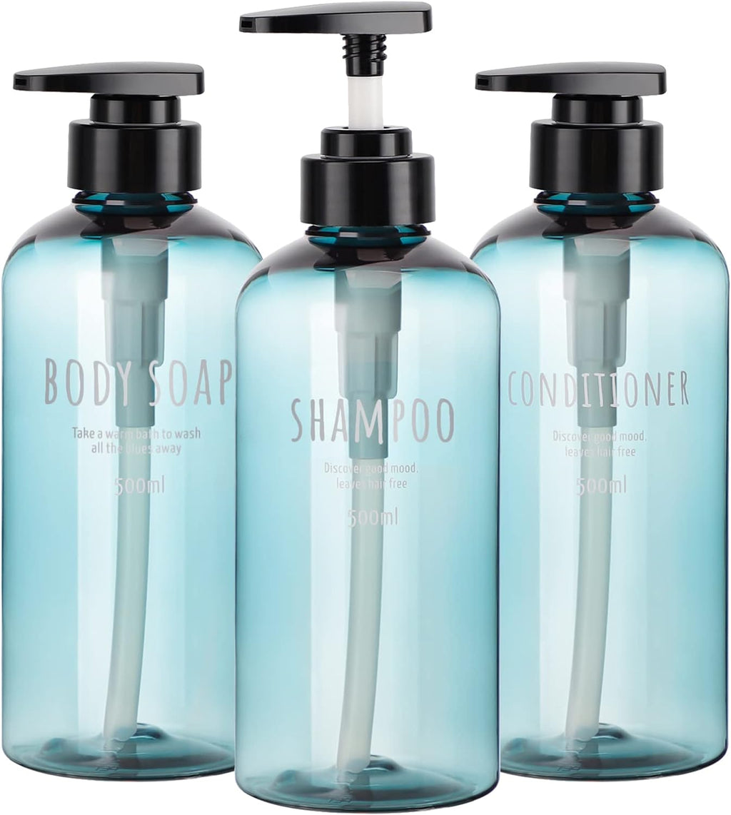 Segbeauty Shampoo Bottles with Pump, 16oz Empty Refillable Shower Bottle, 3 Pack 500ml Plastic Reusable Squeeze Lotion Dispenser for Shampoo and Conditioner Body Wash Liquid Soap Gel Bathroom Hotel