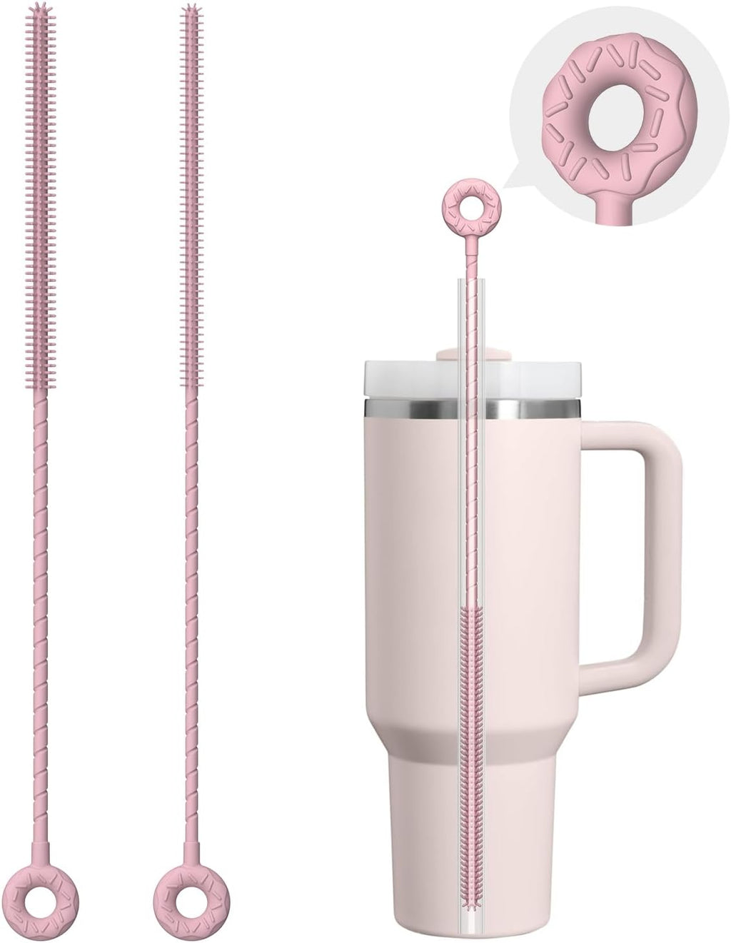 2 Pcs Silicone Straw Cleaner Brush, Extra Long Cleaning Brushes for Straws, 6mm&9mm, Pink