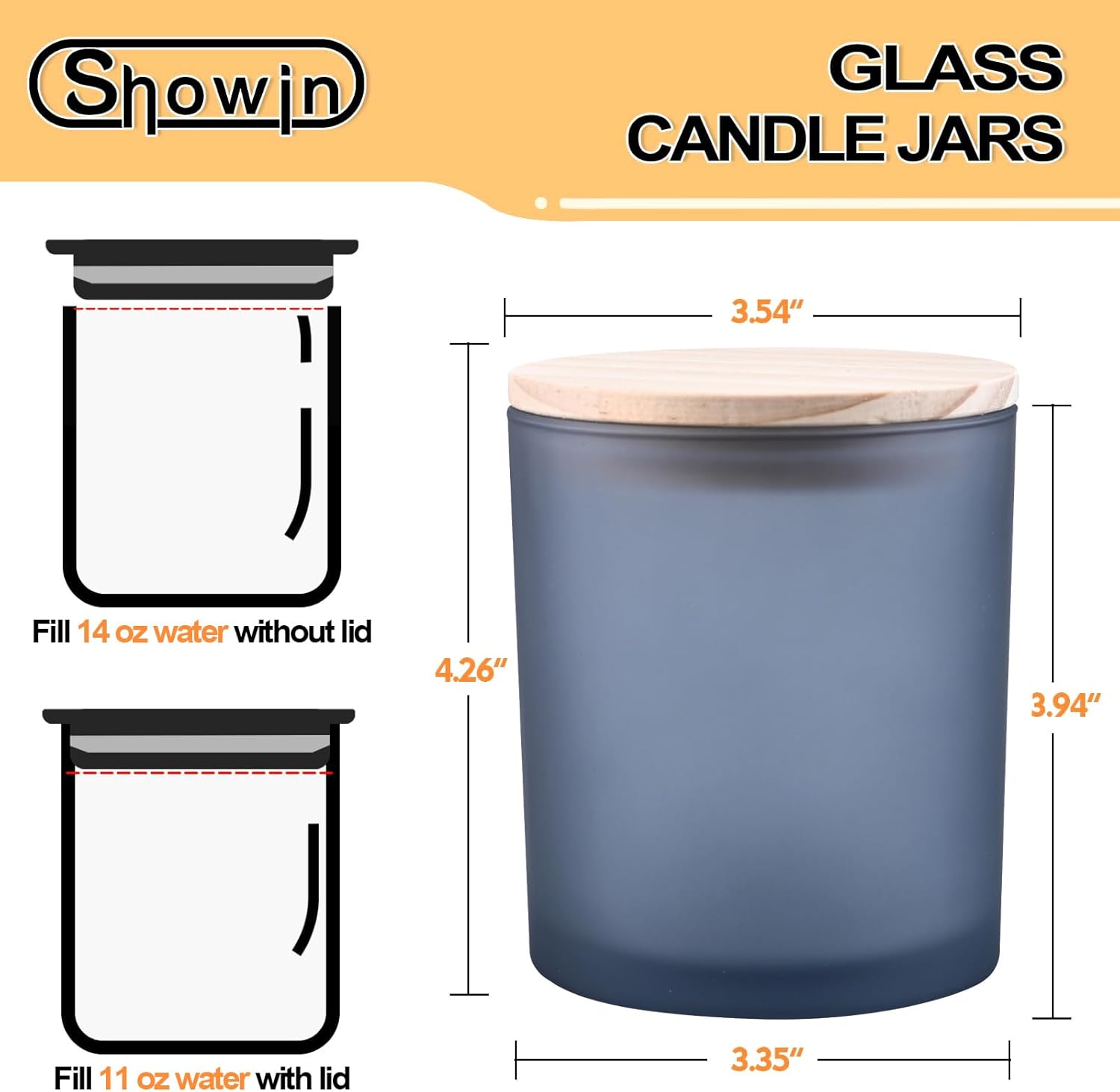 14 OZ Thick Candle Jars for Making Candles 12 Pcs, 3 Wick Empty Jars with Wood Lids for Candle Making, Sample Container, Frosted Grey