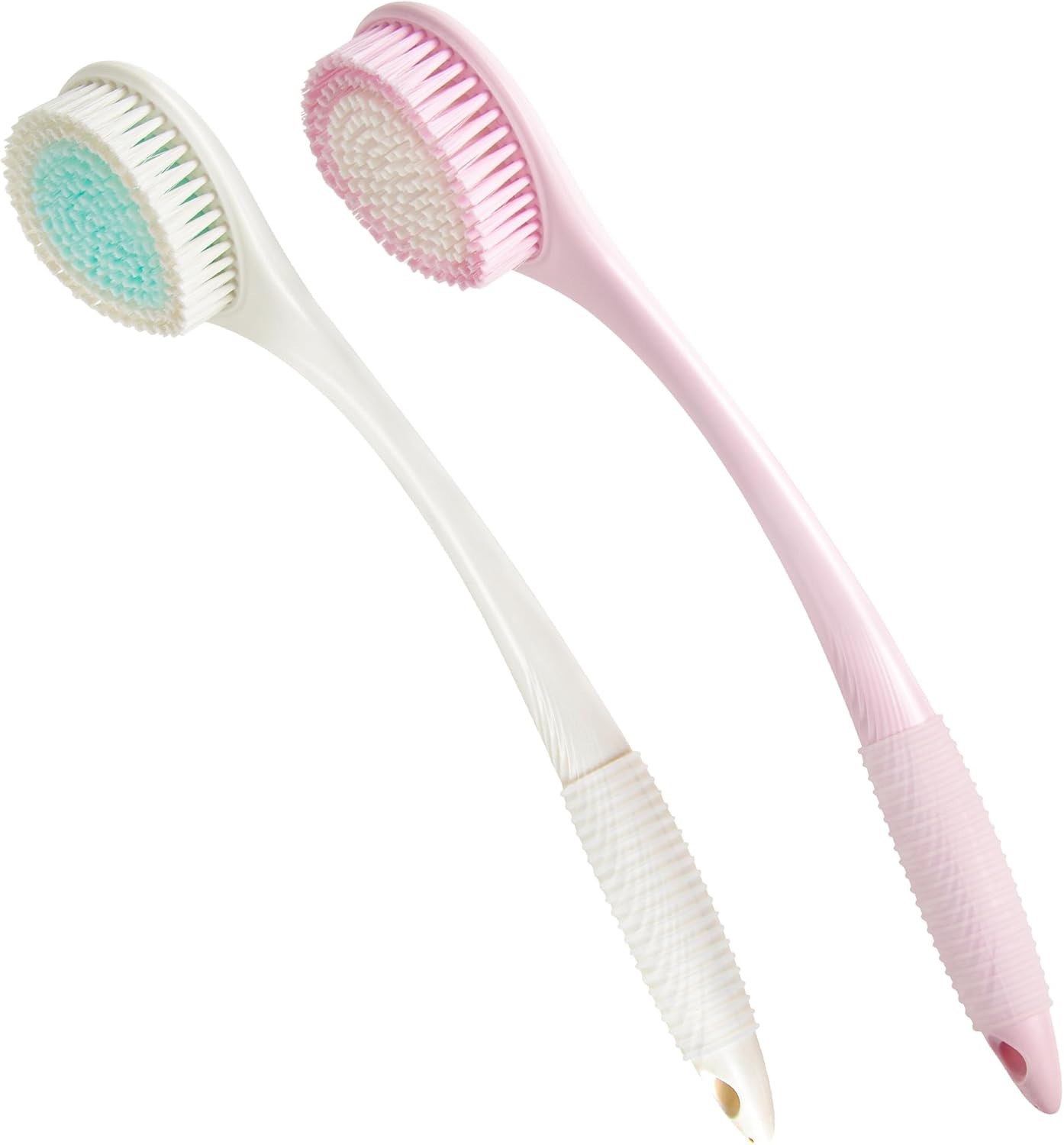 BEDELITE Back Bath Brush Long Handle for Shower of 2 - Soft Shower Brush for Men & Women,Back Brush Scrubber - 16.4" Long Skin Exfoliator for Body Bath Scrubber（2 Pack, Pink & Ivory）