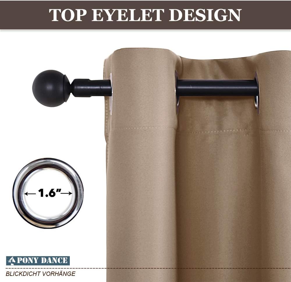 PONY DANCE Blackout Curtains Mocha - Thermal Insulated All Seasons Grommet Top Curtain Drapes Heavy-Duty Window Draperies Light Blocking Noise Reducing for Bedroom, 42 by 54 inches, Mocha, 2 PCs