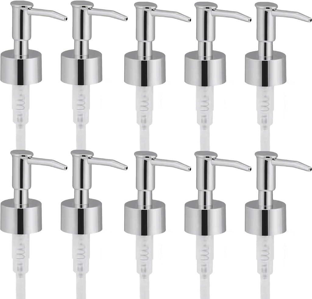 Soap Dispenser Pump Head Replacement 10 Pack, 28/400 Threads Standard Size, for Bathroom and Kitchen (Clear Silver)