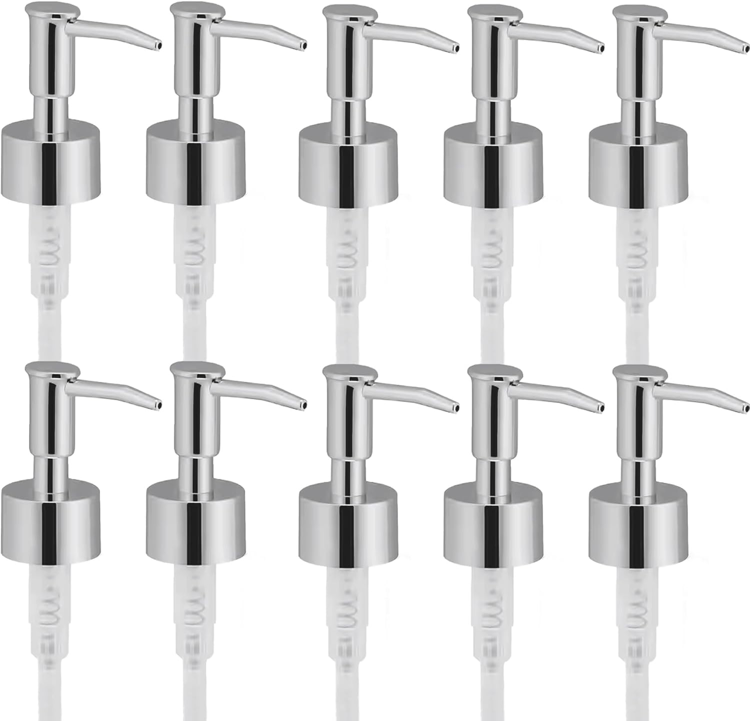 Soap Dispenser Pump Head Replacement 10 Pack, 28/400 Threads Standard Size, for Bathroom and Kitchen (Clear Silver)