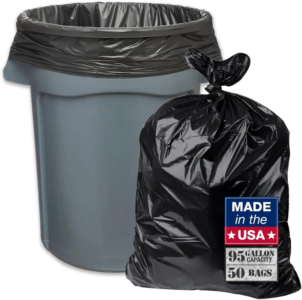 95-96 Gallon Extra-Large Black Garbage Can Liners, Heavy-Duty Trash Bags, 50 Bags, 1.5 Mil Thick, Ideal for Commercial & Home Use