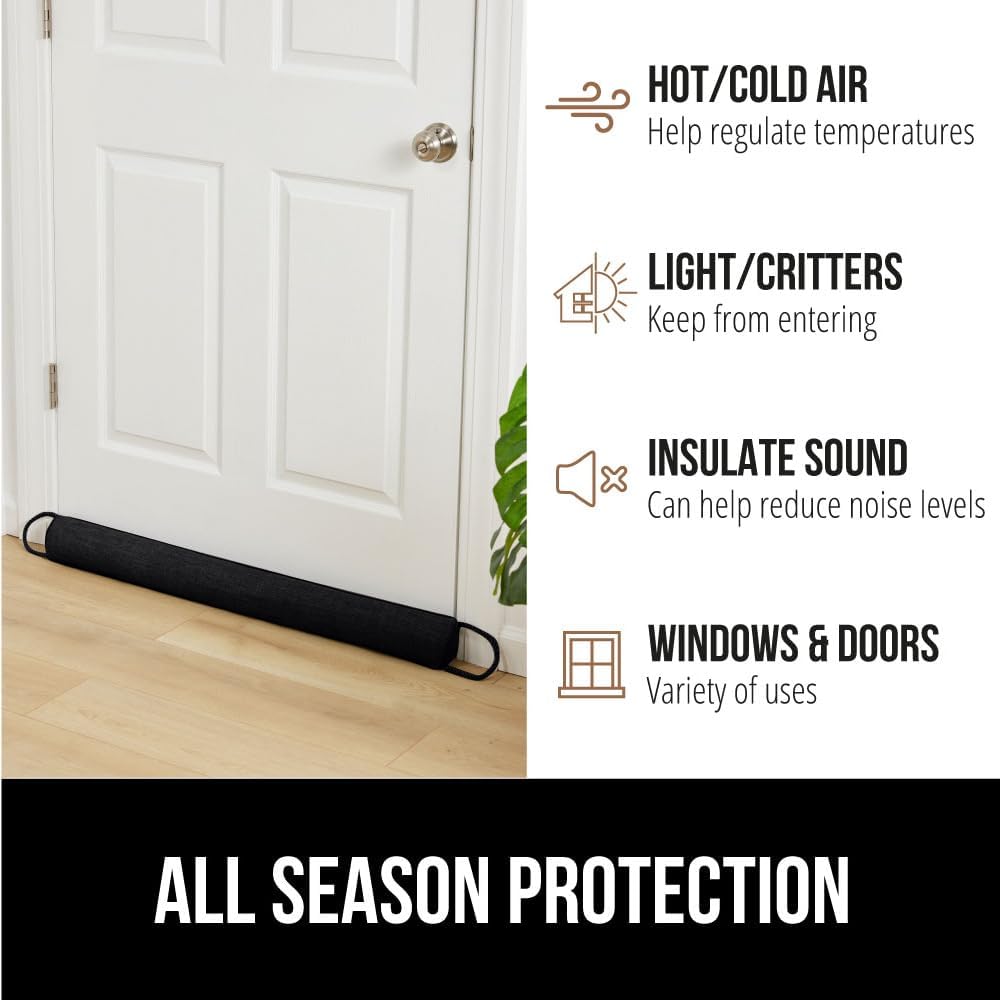 GORILLA GRIP Door Draft Stopper for Bottom of Doors, Weather Stripping Seal Blocks Hot Air, Noise, Bugs, Keeps Cold AC in, Sound Proofing Easy Install Gap Filler, Home Essentials, 32 Inch, Black