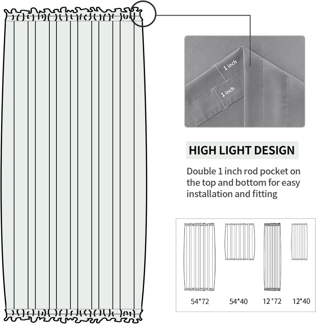DWCN French Door Curtains – Rod Pocket Thermal Blackout Curtain for Doors with Glass Window, Kitchen and Patio Doors for Privacy, 12 X 72 Inches Long, 1 Curtain Panel with Tieback, Grey