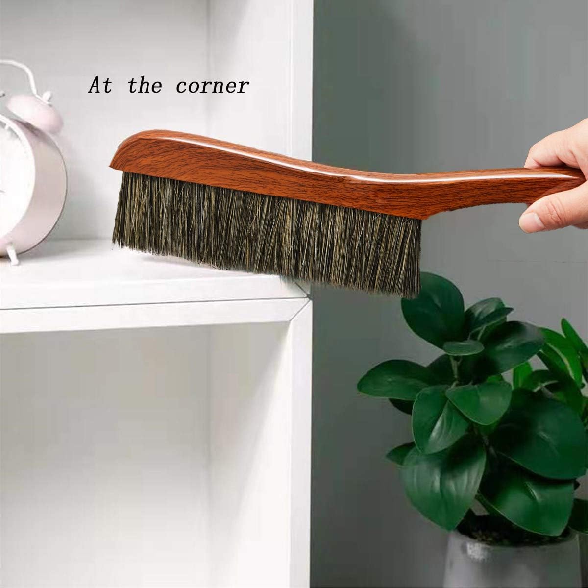 Hand Broom Counter Duster Dusting Brush for Home Cleaning, Soft Dust Brush with Long Wooden Handle for Bed Sofa Furniture Couch Bench Car, 15''Length