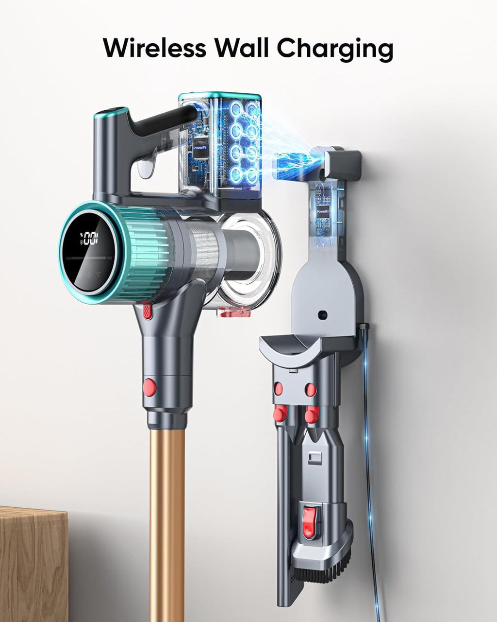 Cordless Vacuum Cleaner, 50Kpa 600W Vacuum Cleaners for Home, 60 Mins Stick Vacuum Cordless Rechargeable, Self-Standing, Wall Mount Charging Household Vacuum Cleaner for Carpet Pet Hair Hardwood Floor