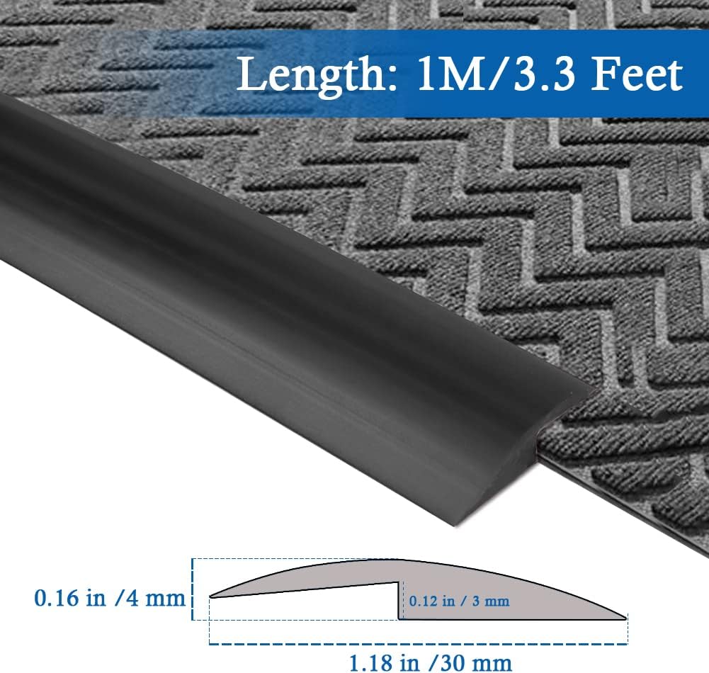 Floor Transition Strip Self Adhesive Carpet & Flooring Transitions Edging Trim Strip PVC Threshold Transitions Suitable for Threshold Height Less Than 3mm (3.3Ft, Black)