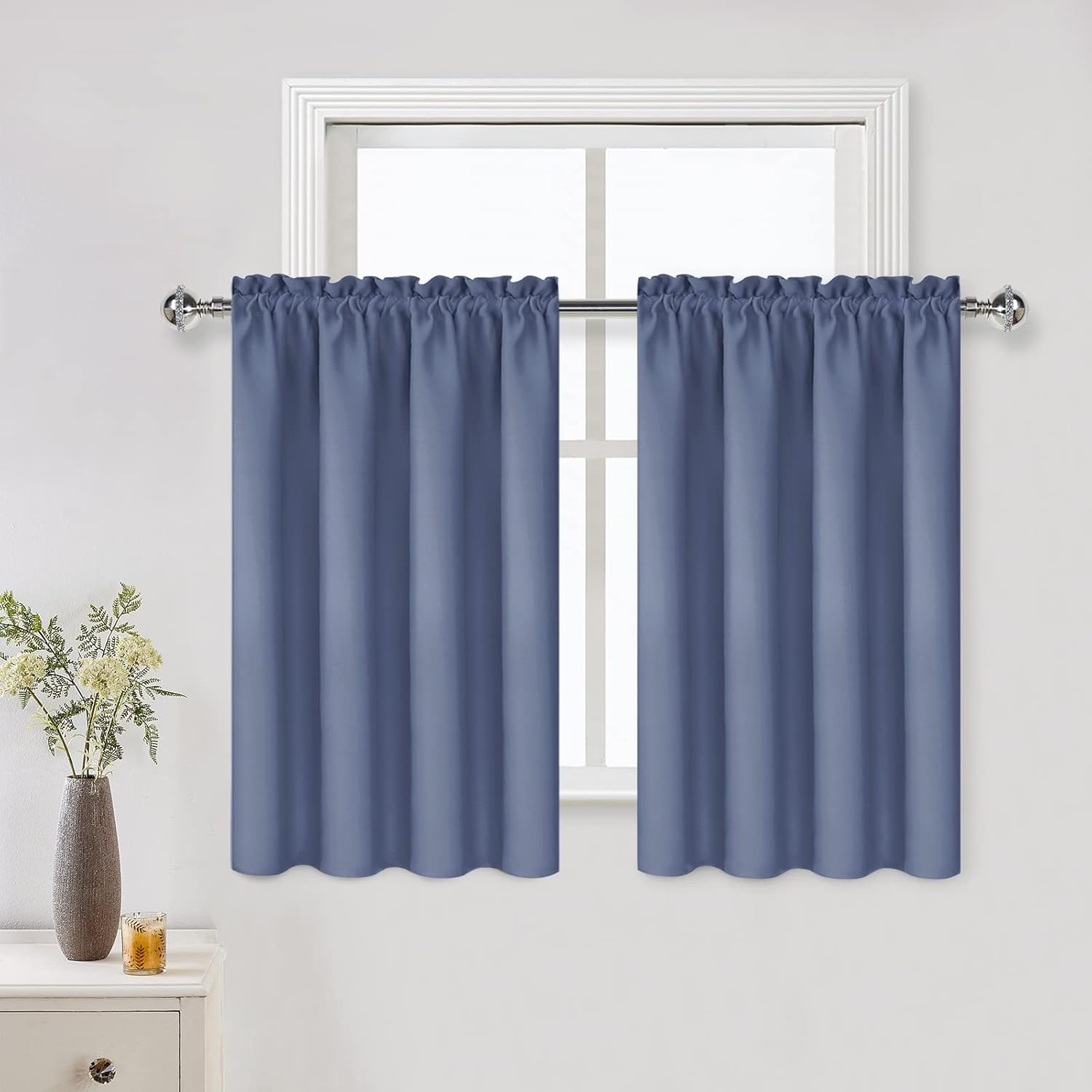 DWCN Blackout Curtains – Thermal Insulated, Energy Saving & Noise Reducing Bedroom and Living Room Curtains, Dusty Blue, W 42x L 36 Inch, Set of 2 Rod Pocket Curtain Panels