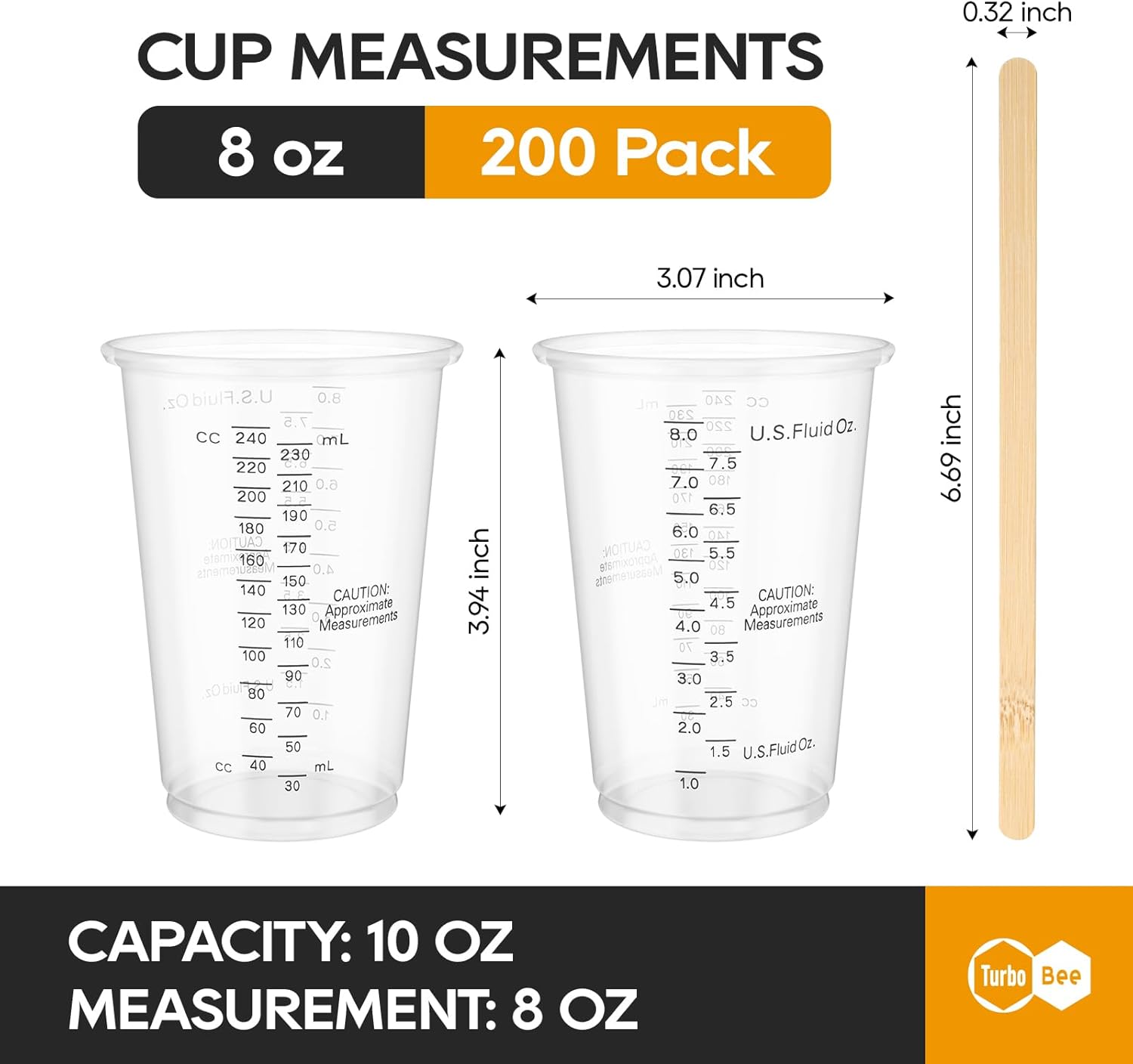 Plastic Measuring Cups 8OZ,200 PACK Disposable Mixing Cups with 200 Mixing Sticks,Paint Graduated Measuring Tumblers for Epoxy Resin, Paint Mixing, Art DIY