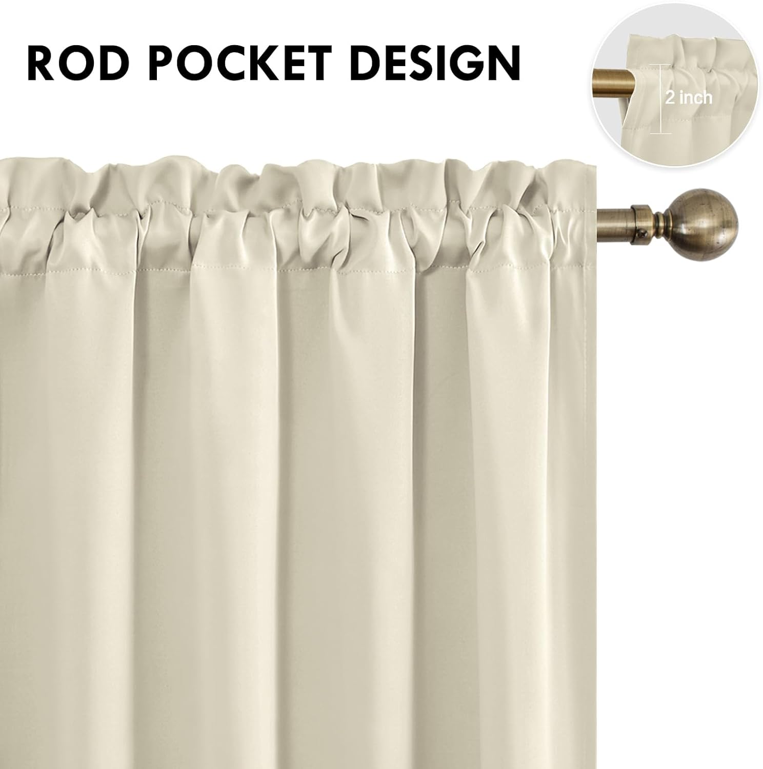 DWCN Blackout Curtains for Living Room Thermal Insulated, Energy Saving & Noise Reducing Bedroom Curtains, Light Beige, W 70x L 63 Inch, Set of 2 Rod Pocket Curtain Panels