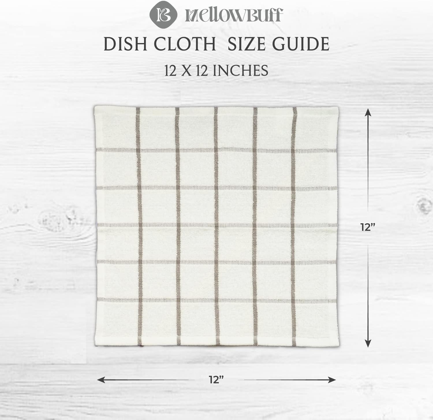 100% Cotton Terry Dish Cloth & Dish Towel, 6 Pack, Super Soft and Absorbent Kitchen Towels, Perfect for Kitchen Cleaning and Dish Washing (Grey (Solid and Checks) 8 Pack)