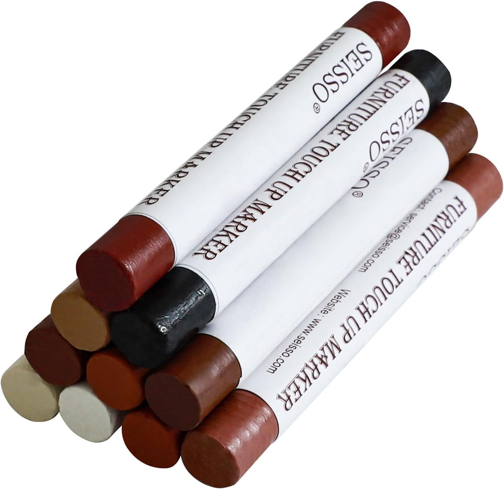 SEISSO Wood Filler Sticks, Furniture Wax Crayons for Scratches, 10 Pcs Wood Floor Repair Wax Filler Sticks, Touch Up Wax Sticks Repair Kit for Scratches, Holes, Floor, Laminate, Carpenters