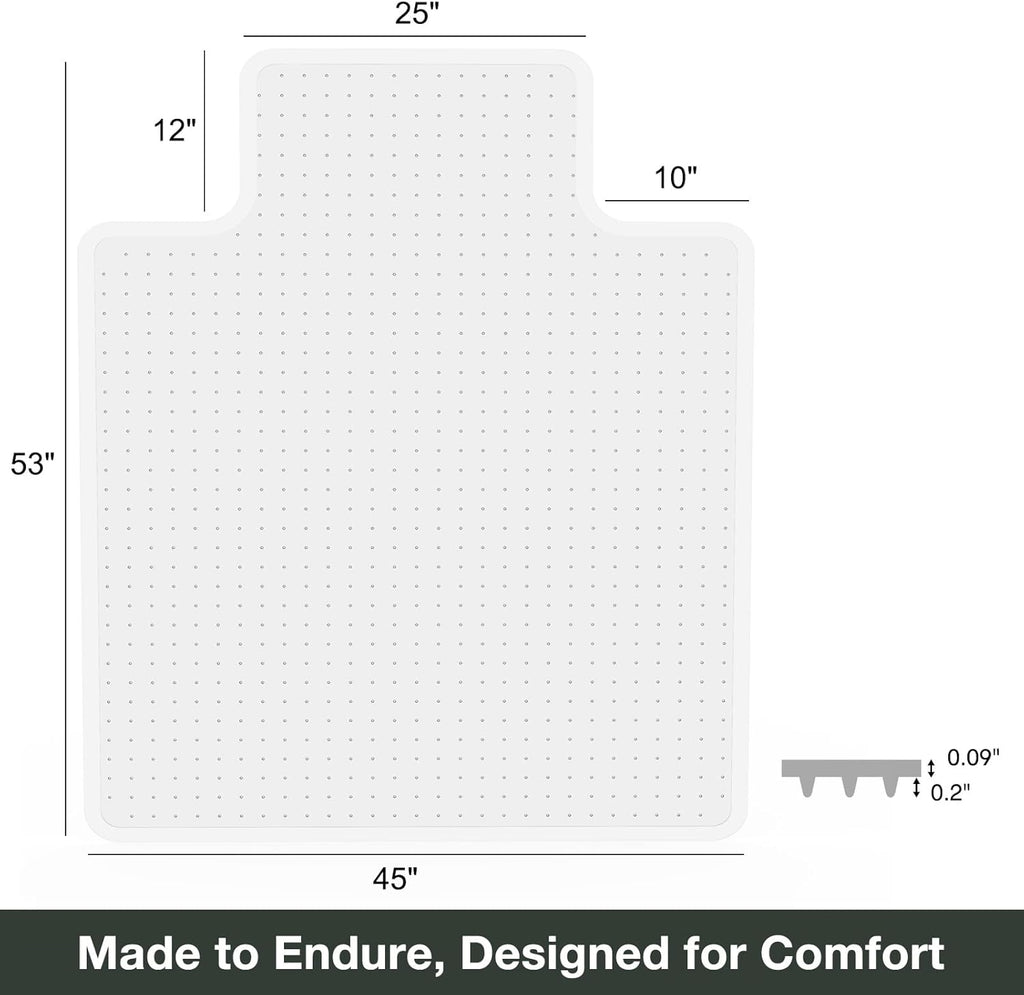 Chair Mat for Carpet, 45" x 53" Easy Glide Desk Chair Mat for Carpeted Floors, Beveled Edge Vinyl Mat with Grips, Heavy Duty Carpet Protector for Home Office, Clear(with Lip)
