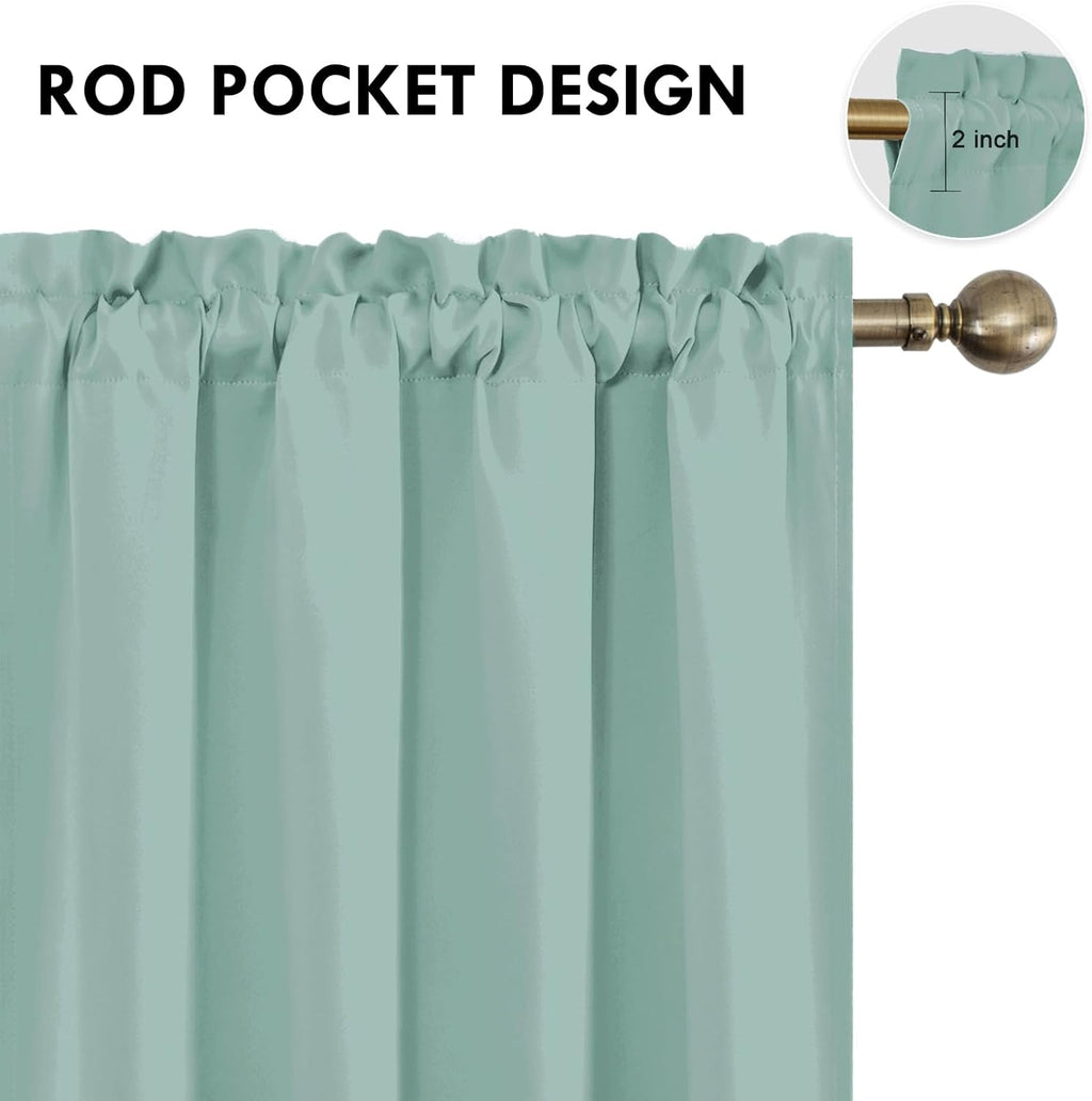 DWCN Blackout Curtains Thermal Insulated, Energy Saving & Noise Reducing Bedroom and Living Room Curtains, Sage Green, W 52x L 63 Inch, Set of 2 Rod Pocket Curtain Panels