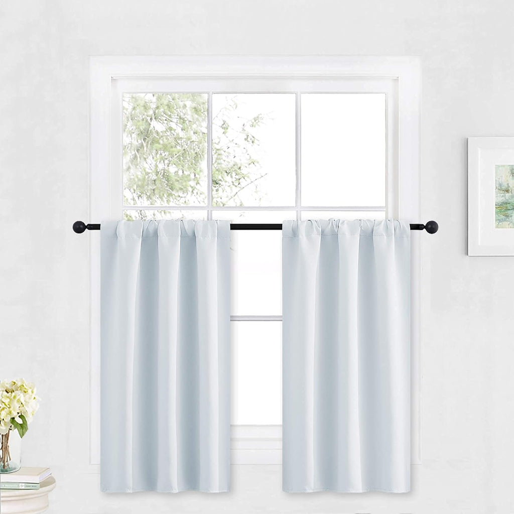 RYB HOME White Curtains for Bedroom - Room Darkening Curtains Thermal Insulated Sunlight Block for Kitchen Cabinet Basement Bathroom Window Covering, W 29 x L 36, Grayish White, 2 Panels