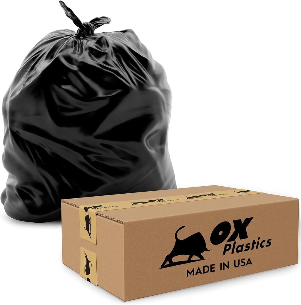 OX Plastics Black Trash Bags - Heavy Duty Garbage Bags, Extra Thick Unscented Large Trash Can Liners for Home, Outdoor, and Commercial Use - 39 Gallon, 100 Count