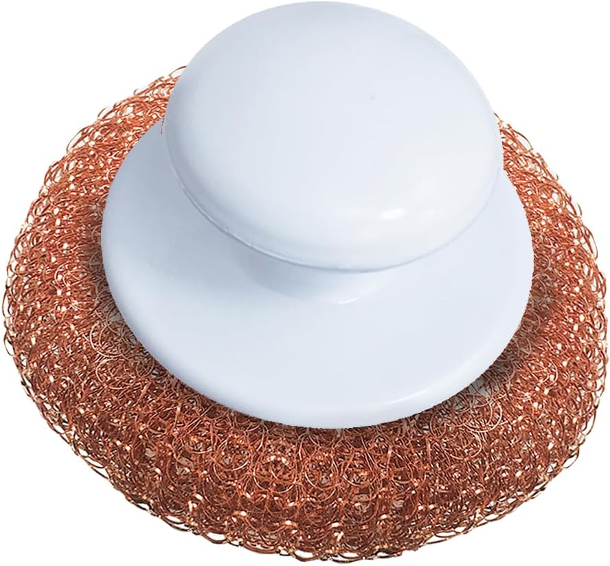 LOLA Copper Mesh Scouring Pad w/Comfort Knob, Heavy Duty Cleaning Pads, Knitted Wire Mesh, Cleans Caked-On & Baked-On Messes - 1 Pack