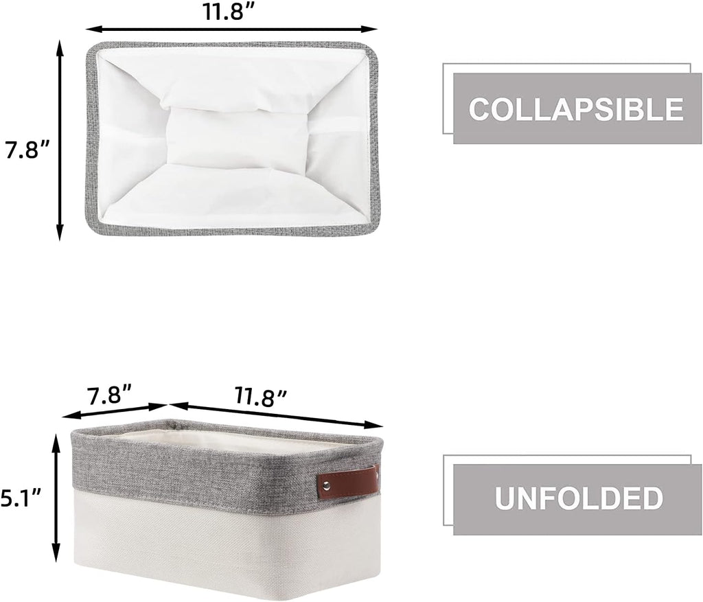 HNZIGE Small Storage Baskets for Organizing(6 Pack) Fabric Storage Baskets for Shelves, Baby Gift Baskets for Empty Closets, Laundry, Nursery, (Gray&White, 11.8" x 7.8" x 5.1")
