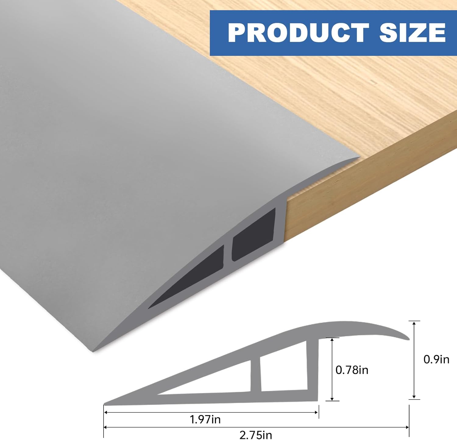 Vinyl Door Threshold Flooring Transition Strip Self Adhesive Carpet Edging Strip for Laminate Doorway Edge Threshold from 3/5" to 4/5" (Gray, 6.6 Ft)