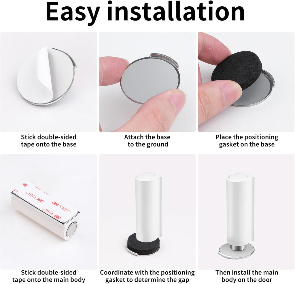 Magnetic Door Stoppers WYGWP Stainless Steel No Drilling Wedge Stops Heavy Duty Catch Holder to Keep Doors Open (White Door Stop)