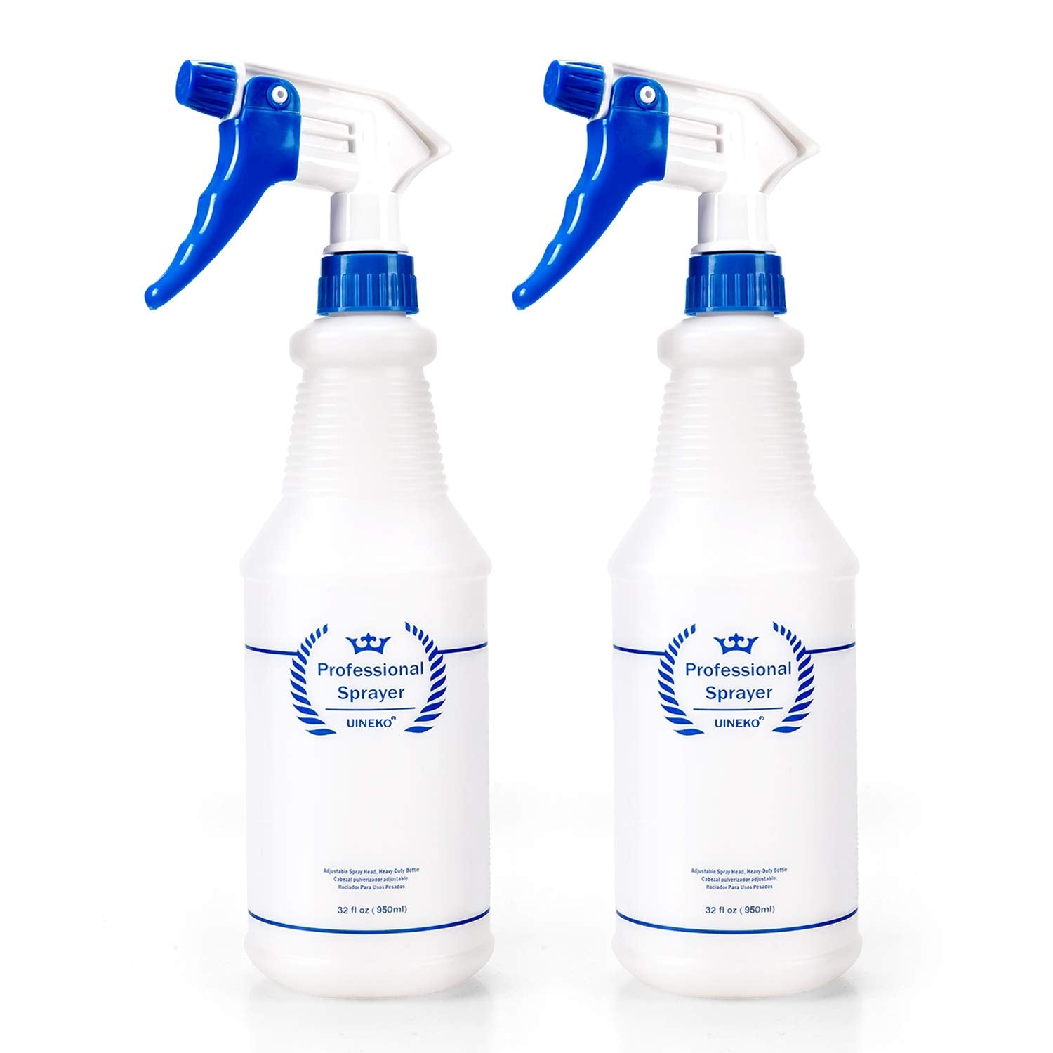 Plastic Spray Bottle 2 Pack, 32 Oz, All-Purpose Heavy Duty Spraying Bottles Leak Proof Mist Empty Water Sprayer for Cleaning Solution, Essential Oils, Hair, Planting with Adjustable Nozzle - Blue