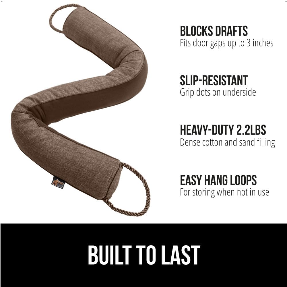 GORILLA GRIP Door Draft Stopper for Bottom of Doors, Weather Stripping Seal Blocks Hot Air, Noise, Bugs, Keeps Cold AC in, Sound Proofing Easy Install Gap Filler, Home Essentials, 34 Inch, Brown