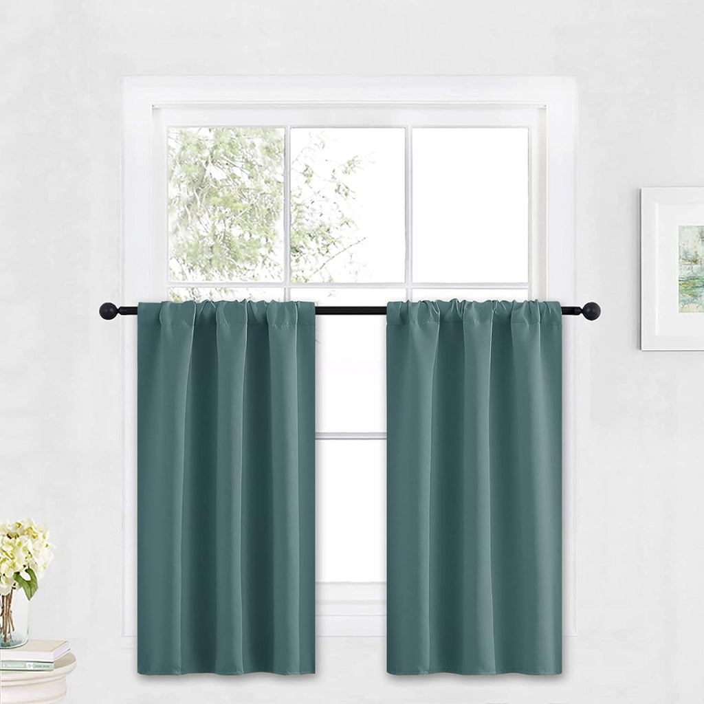 RYB HOME Small Curtains Blackout - Privacy Energy Efficiency Mini Curtains for Kids Bedroom RV Camper Windows Trailer Bathroom Kitchen Cabinet Door Window, W 29 x L 36, Teal Blue, 2 Panels