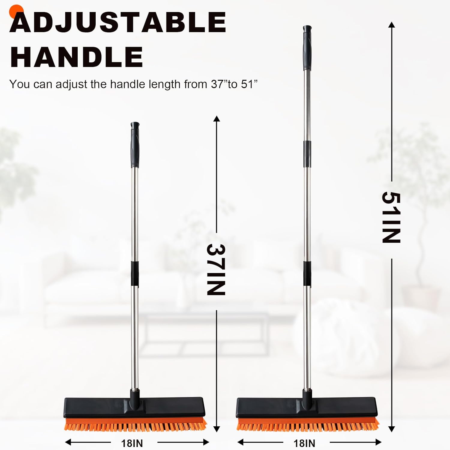 18" Push Broom Outdoor with Rubber Squeegee,Heavy Duty Broom Brush with Handle,Stiff Bristles for Patios and Deck Dirt Garage Warehouse Driveway Concrete Floor Cleaning Scrubbing