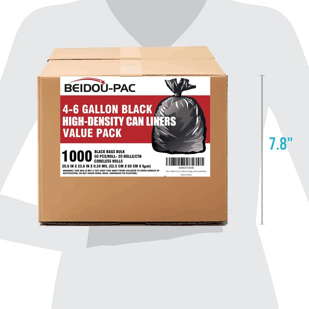 4-6 Gallon Trash Bags, 1000 Count Bulk Value Pack Black Garbage bags, Multi-purpose Trash Can Bin Liners for Bathroom, Office, Industrial, Commercial, Janitorial, Municipal, Recycling