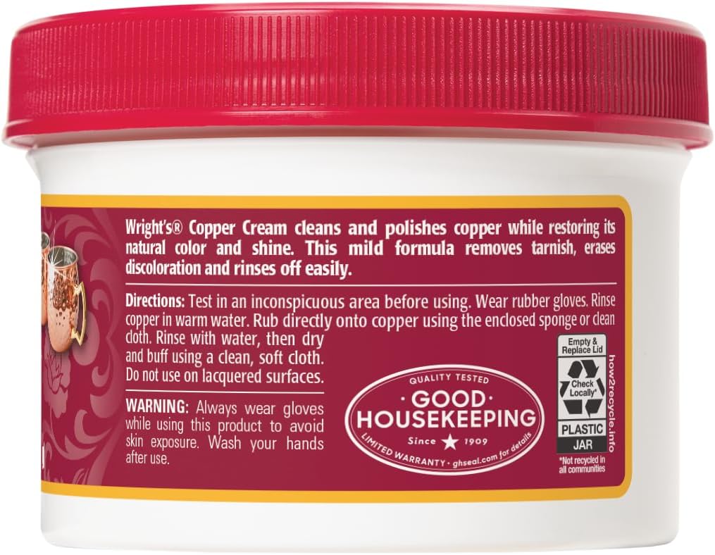 Wright's Copper Cream Cleaner - 8 Ounce 2 Pack with Polishing Cloth - Gently Cleans and Removes Tarnish without Scratching