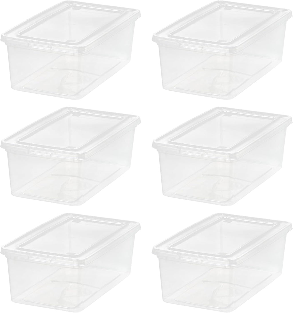 IRIS USA 6-Pack Storage Bins with Lids, 6 Quart, Shoe Boxes Clear Stackable Containers Organize Shoes Closet Shelves, Classroom Organization Teacher Tools, Game Storage - BPA-Free Plastic