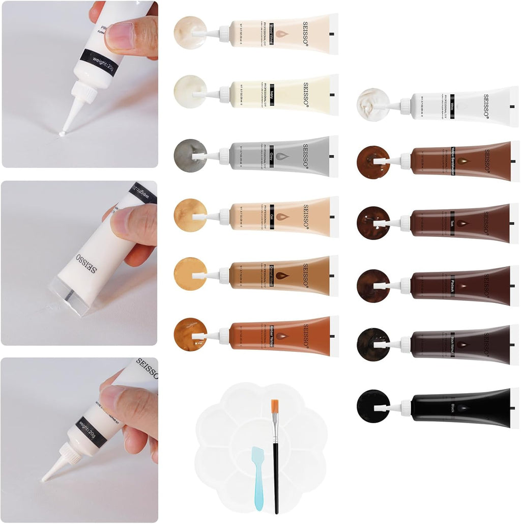SEISSO Furniture Repair Kit, 12 Colors Wood Touch up Paint, Wood Stain, Wood Filles, Wood Paint Restore Any Wooden Floors, Cabinet, Tables, Carpenters, fix furniture Scratches, Cracks, Hole